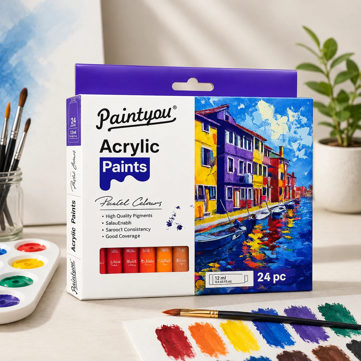 24 Colors Acrylic Paint Set | 12ml Tubes
