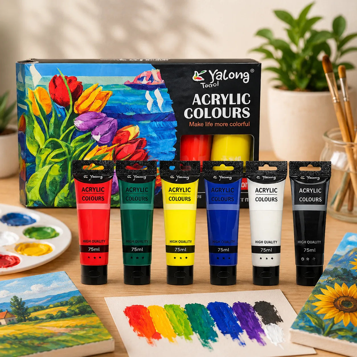 6 Colors Acrylic Paint Set | Large | 75ml Tubes
