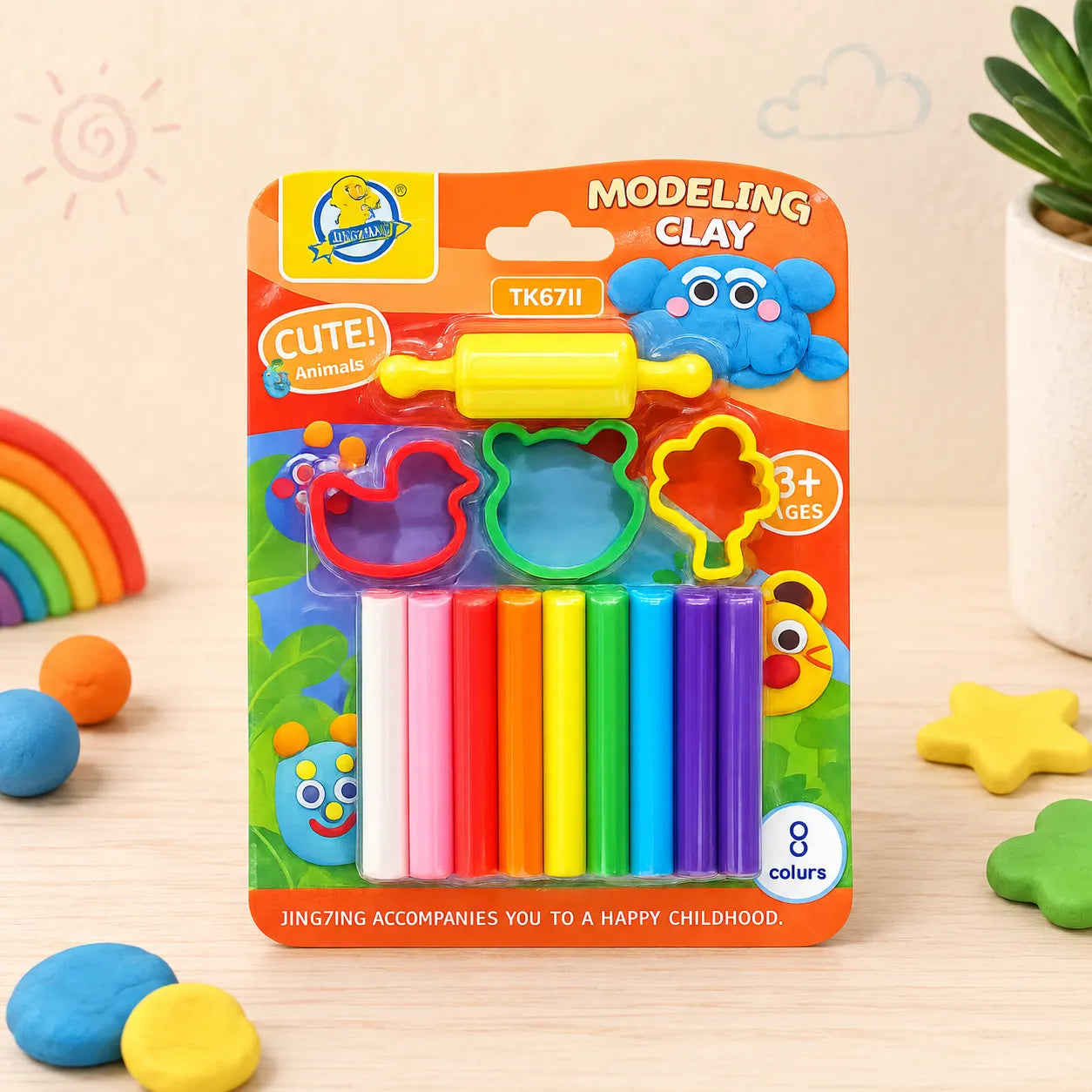 8 Colors Kids Modeling Clay Set with Mold Cutters & Rolling Pin