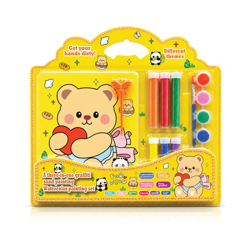 3-in-1 Kids' Creative Stationary Set – Sand Painting, Watercolor & Graffiti Kit