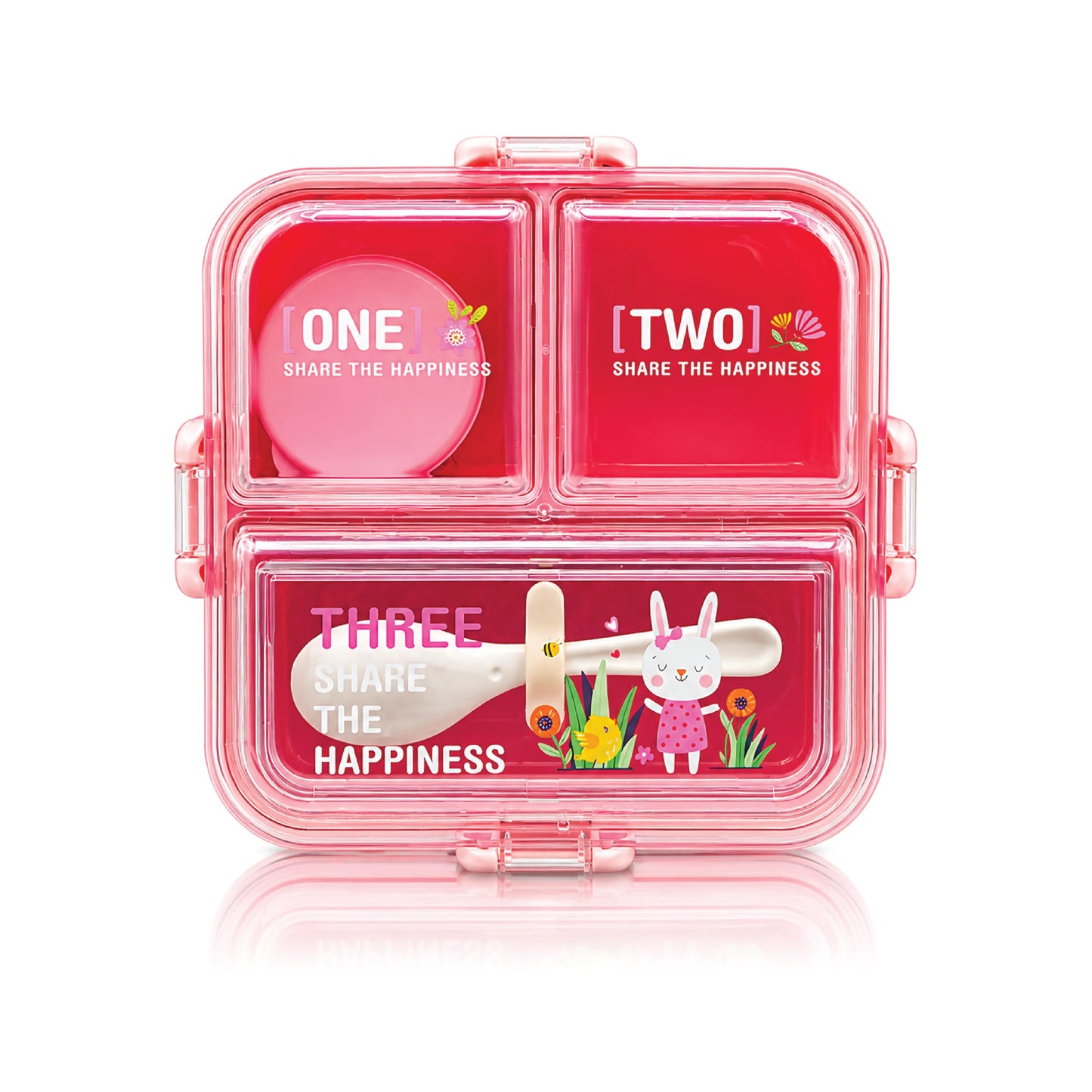3-Compartment Lunch Box With Spoon | Pink