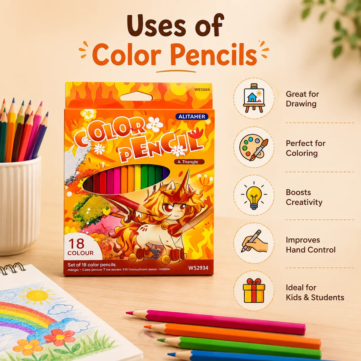 18 Colors Premium Triangular Color Pencils Set